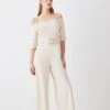 Karen Millen Petite Structured Crepe Off Shoulder Wide Leg Jumpsuit -Karen Millen Shop cream petite structured crepe off shoulder wide leg jumpsuit
