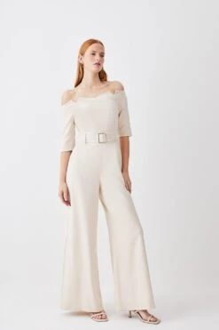 New Products 9 Karen Millen Petite Structured Crepe Off Shoulder Wide Leg Jumpsuit