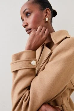 Karen Millen Tall Italian Wool Cashmere Military Maxi Coat -Karen Millen Shop dark tan tall italian wool cashmere military maxi coat 3