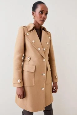 Karen Millen Tall Italian Wool Cashmere Military Maxi Coat -Karen Millen Shop dark tan tall italian wool cashmere military maxi coat 4