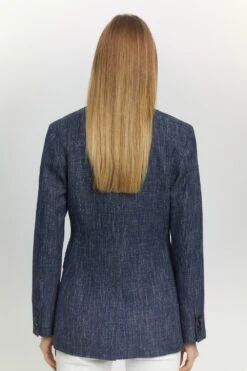 Karen Millen Tailored Denim Look Double Breasted Jacket -Karen Millen Shop denim blue tailored denim look double breasted jacket 1 1