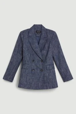 Karen Millen Tailored Denim Look Double Breasted Jacket -Karen Millen Shop denim blue tailored denim look double breasted jacket 1 4