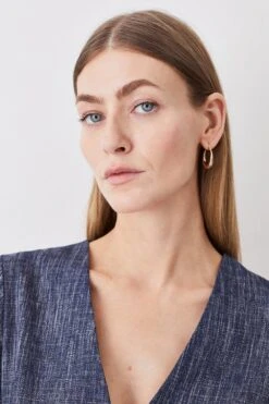 Karen Millen Tailored Denim Look Full Skirted Midi Dress -Karen Millen Shop denim blue tailored denim look full skirted midi dress 2