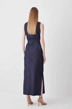 Karen Millen Tall Tailored Denim Belted Trench Midi Dress -Karen Millen Shop denim blue tall tailored denim belted trench midi dress 2