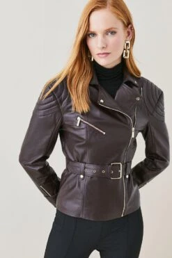 Karen Millen Leather Buckle Biker Jacket -Karen Millen Shop fig leather buckle biker jacket 2