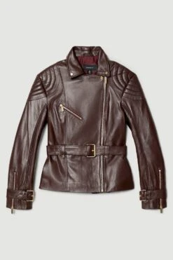 Karen Millen Leather Buckle Biker Jacket