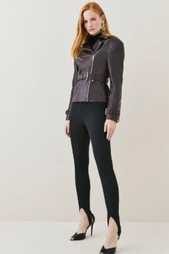 Karen Millen Leather Buckle Biker Jacket -Karen Millen Shop fig leather buckle biker jacket 3