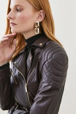 Karen Millen Leather Buckle Biker Jacket -Karen Millen Shop fig leather buckle biker jacket 4