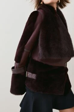 Karen Millen Shearling & Leather Tab Side Biker Jacket