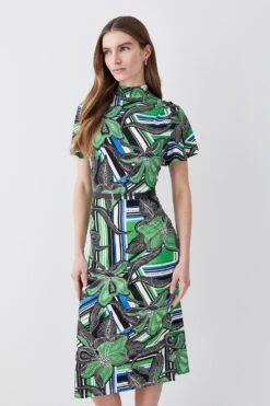 Karen Millen Petite Angel Sleeve Viscose Blend Jersey Midi Dress