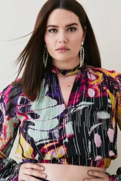 Karen Millen Plus Size Abstract Butterly Metallic Blouse
