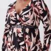 Karen Millen Plus Size Belted Viscose Blend Long Sleeve Jersey Mini Dress -Karen Millen Shop floral plus size belted viscose blend long sleeve jersey mini dress