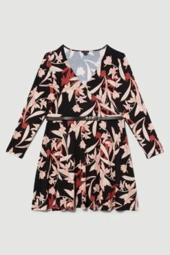 Karen Millen Plus Size Belted Viscose Blend Long Sleeve Jersey Mini Dress -Karen Millen Shop floral plus size belted viscose blend long sleeve jersey mini dress 2