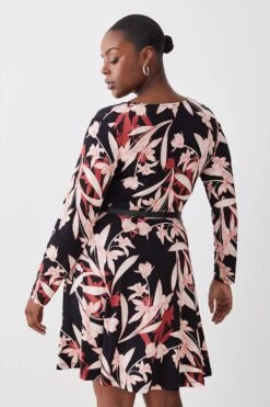 Karen Millen Plus Size Belted Viscose Blend Long Sleeve Jersey Mini Dress -Karen Millen Shop floral plus size belted viscose blend long sleeve jersey mini dress 3