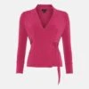 Karen Millen Petite Slinky Buckle Detail Wrap Jersey Top -Karen Millen Shop fuchsia petite slinky buckle detail wrap jersey top