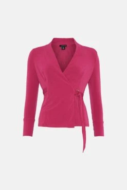 Karen Millen Petite Slinky Buckle Detail Wrap Jersey Top