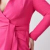 Karen Millen Plus Size Compact Stretch Wrap Detail Beltedmidi Dress -Karen Millen Shop fuchsia plus size compact stretch wrap detail beltedmidi dress