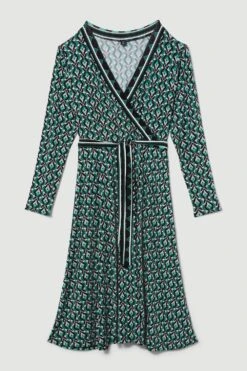 Karen Millen Plus Size Self Belted Viscose Blend Jersey Midi Dress -Karen Millen Shop geo plus size self belted viscose blend jersey midi dress 3