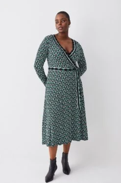 Karen Millen Plus Size Self Belted Viscose Blend Jersey Midi Dress -Karen Millen Shop geo plus size self belted viscose blend jersey midi dress 4