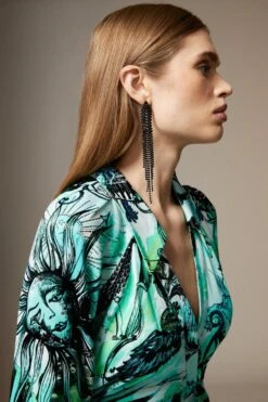 Karen Millen Petite British Museum Star Mapped Batwing Dress -Karen Millen Shop green petite british museum star mapped batwing dress 1 3