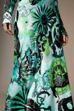 Karen Millen Petite British Museum Star Mapped Batwing Dress -Karen Millen Shop green petite british museum star mapped batwing dress 1 4