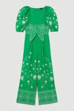Karen Millen Petite Floral & Geo Embroidered Woven Jumpsuit -Karen Millen Shop green petite floral geo embroidered woven jumpsuit 1