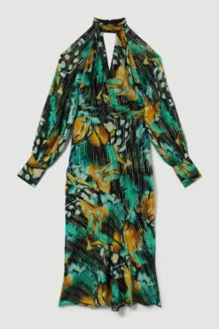 Karen Millen Petite Metallic Iridescent Column Midi Dress