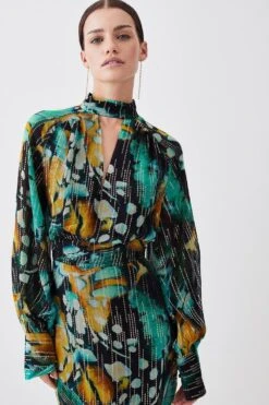 Karen Millen Petite Metallic Iridescent Column Midi Dress -Karen Millen Shop green petite metallic iridescent column midi dress 3