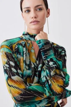 Karen Millen Petite Metallic Iridescent Column Midi Dress -Karen Millen Shop green petite metallic iridescent column midi dress 4