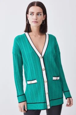 Karen Millen Petite Military Style Cable Knit Long Cardigan