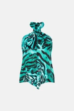 Karen Millen Petite Tiger Viscose Satin Tunic Top 9 Karen Millen Petite Tiger Viscose Satin Tunic Top -Karen Millen Shop green petite tiger viscose satin tunic top 3