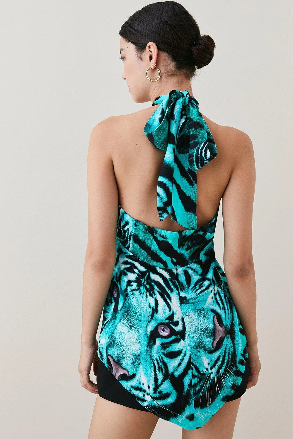 Karen Millen Petite Tiger Viscose Satin Tunic Top 3 Karen Millen Petite Tiger Viscose Satin Tunic Top