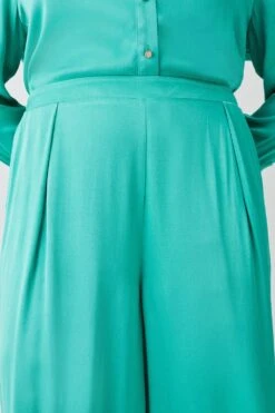 Front Page 17 Front Page -Karen Millen Shop green plus size viscose satin wide leg trouser 1