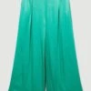Karen Millen Plus Size Viscose Satin Wide Leg Trouser -Karen Millen Shop green plus size viscose satin wide leg trouser