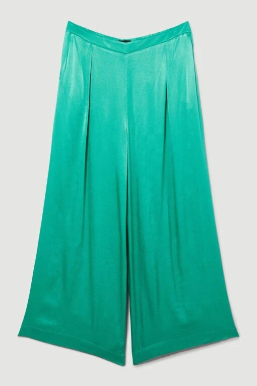 Karen Millen Plus Size Viscose Satin Wide Leg Trouser 4 Karen Millen Plus Size Viscose Satin Wide Leg Trouser -Karen Millen Shop green plus size viscose satin wide leg trouser