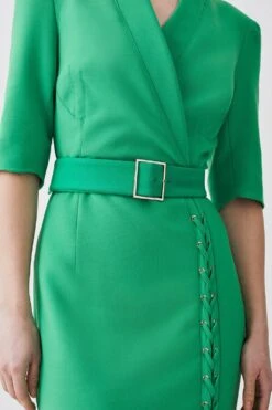 Karen Millen Tall Compact Stretch Lace Up Forever Midi Dress -Karen Millen Shop green tall compact stretch lace up forever midi dress 1