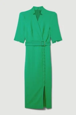 Karen Millen Tall Compact Stretch Lace Up Forever Midi Dress -Karen Millen Shop green tall compact stretch lace up forever midi dress 4