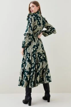 Karen Millen Tall Paisley Metallic Shirred Maxi Dress -Karen Millen Shop green tall paisley metallic shirred maxi dress 4