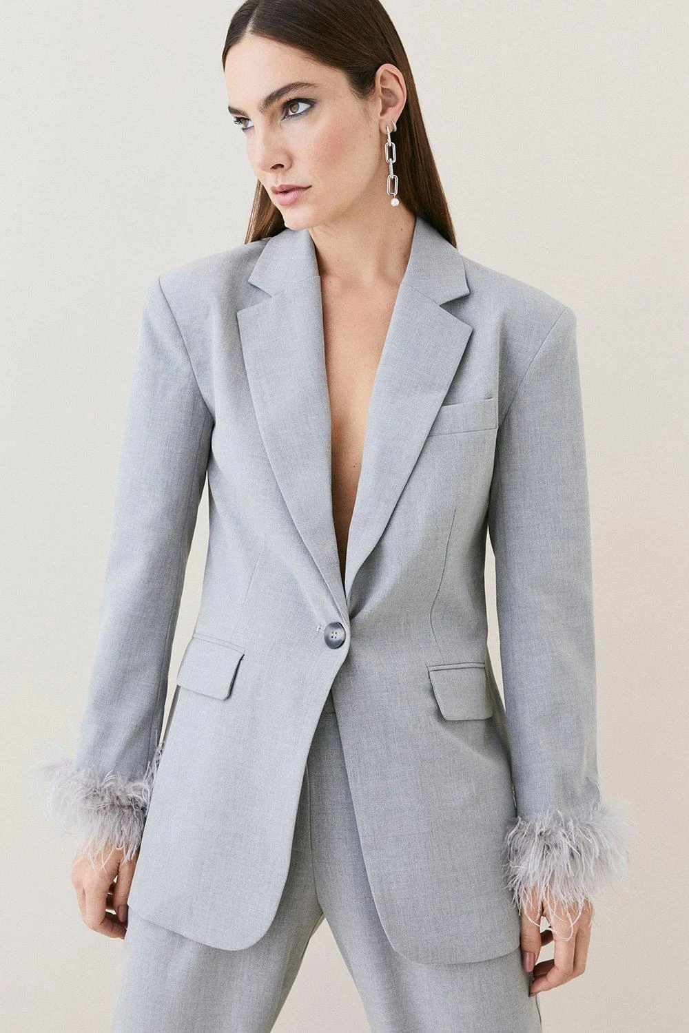 Karen Millen Tall Feather Cuff Detail Single Breasted Blazer 5 Karen Millen Tall Feather Cuff Detail Single Breasted Blazer - Image 3