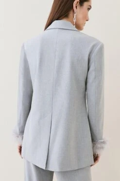 Karen Millen Tall Feather Cuff Detail Single Breasted Blazer 12 Karen Millen Tall Feather Cuff Detail Single Breasted Blazer -Karen Millen Shop grey tall feather cuff detail single breasted blazer 4