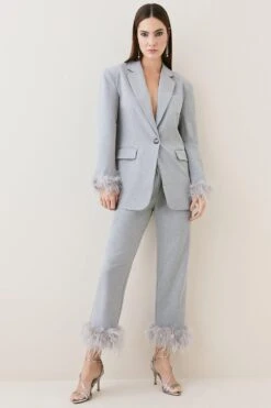 Karen Millen Tall Feather Cuff Detail Single Breasted Blazer 13 Karen Millen Tall Feather Cuff Detail Single Breasted Blazer -Karen Millen Shop grey tall feather cuff detail single breasted blazer 5