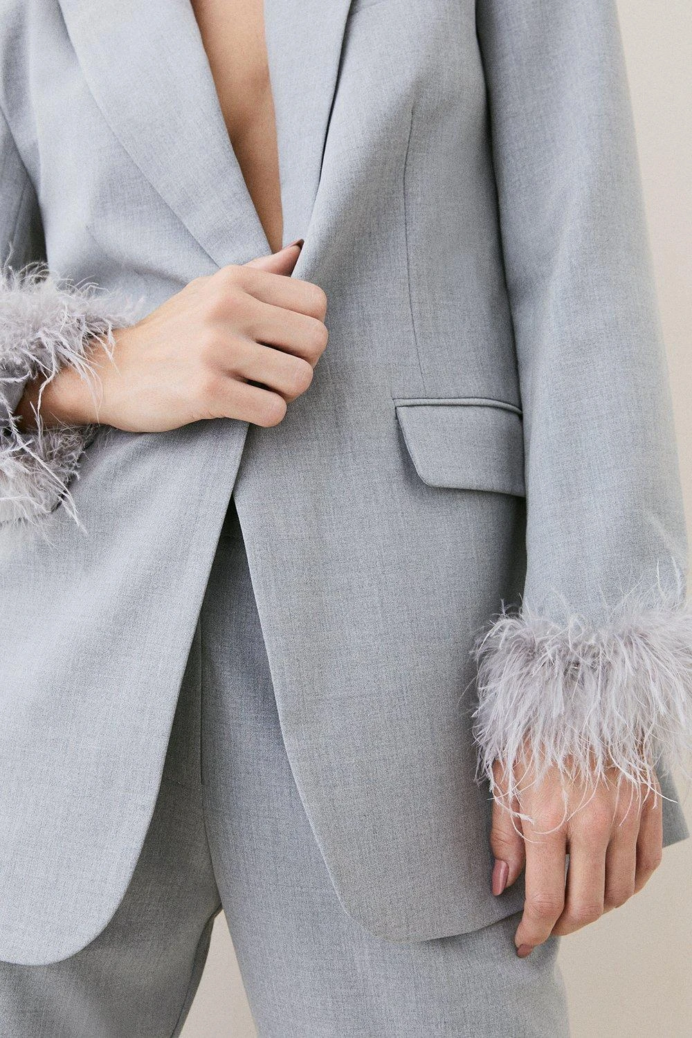 Karen Millen Tall Feather Cuff Detail Single Breasted Blazer 3 Karen Millen Tall Feather Cuff Detail Single Breasted Blazer