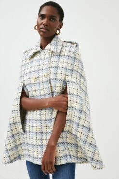 Karen Millen Check Military Button Cape -Karen Millen Shop ivory check military button cape 2