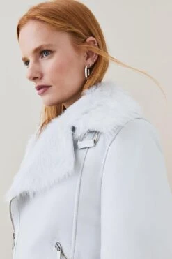 Karen Millen Leather & Shearling Aviator Coat -Karen Millen Shop ivory leather shearling aviator coat 1 3