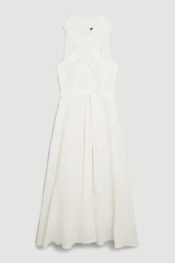 Karen Millen Lydia Millen Tall Linen Notch Belted Full Skirt Midi Dress