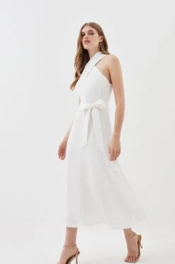Karen Millen Lydia Millen Tall Linen Notch Belted Full Skirt Midi Dress -Karen Millen Shop ivory lydia millen tall linen notch belted full skirt midi dress 4