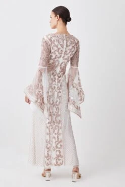 Karen Millen Petite Embellished Kimono Sleeve Beaded Maxi Dress -Karen Millen Shop ivory petite embellished kimono sleeve beaded maxi dress 4