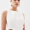 Karen Millen Petite Linen Buckle Detail Split Front Midi Dress -Karen Millen Shop ivory petite linen buckle detail split front midi dress