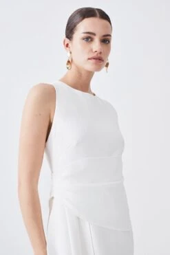 Karen Millen Petite Structured Crepe Drape Side Midaxi Dress -Karen Millen Shop ivory petite structured crepe drape side midaxi dress 1 1