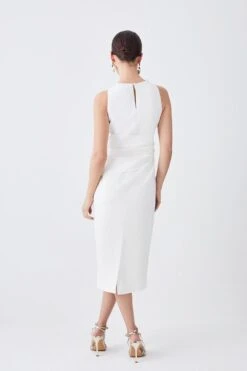 Karen Millen Petite Structured Crepe Drape Side Midaxi Dress -Karen Millen Shop ivory petite structured crepe drape side midaxi dress 1 3